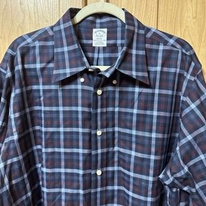 Brooks Brothers Men's XL REGENT XL Non Iron Button Down Plaid Shirt Blue EUC
